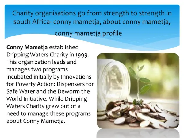 Accepting Donations for Charities in south Africa- conny mametja, about conny mametja, conny mametja profile