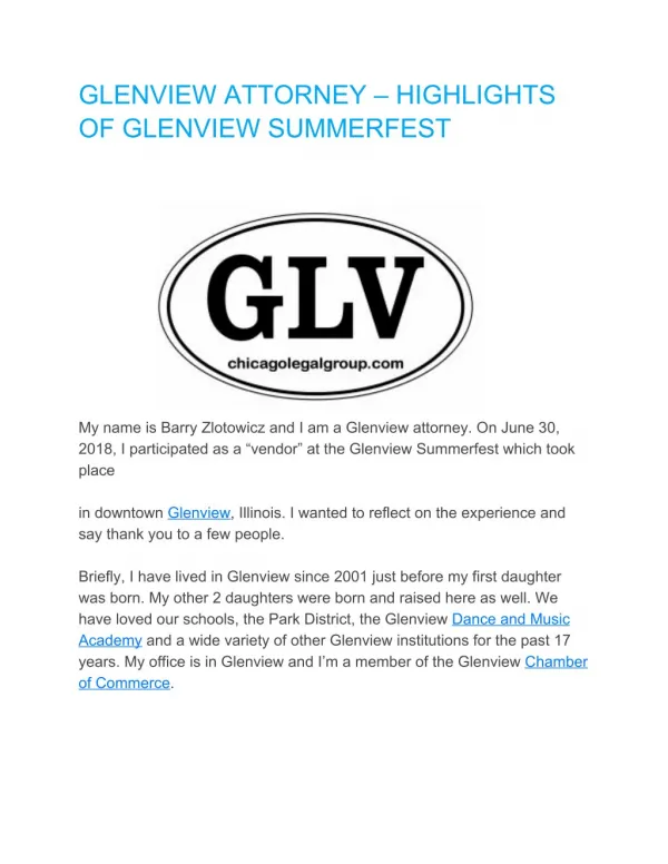 GLENVIEW ATTORNEY â€“ HIGHLIGHTS OF GLENVIEW SUMMERFEST