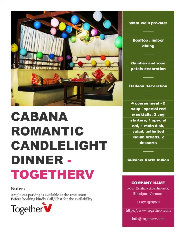 Cabana Romantic Candlelight Dinner - TogetherV
