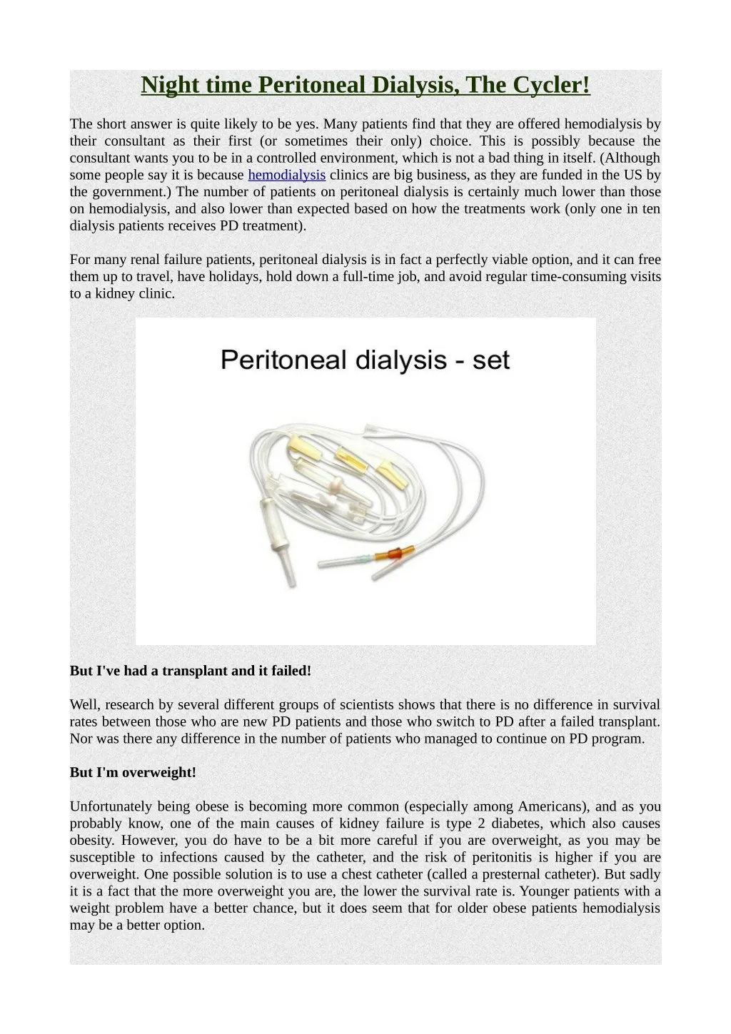 night time peritoneal dialysis the cycler