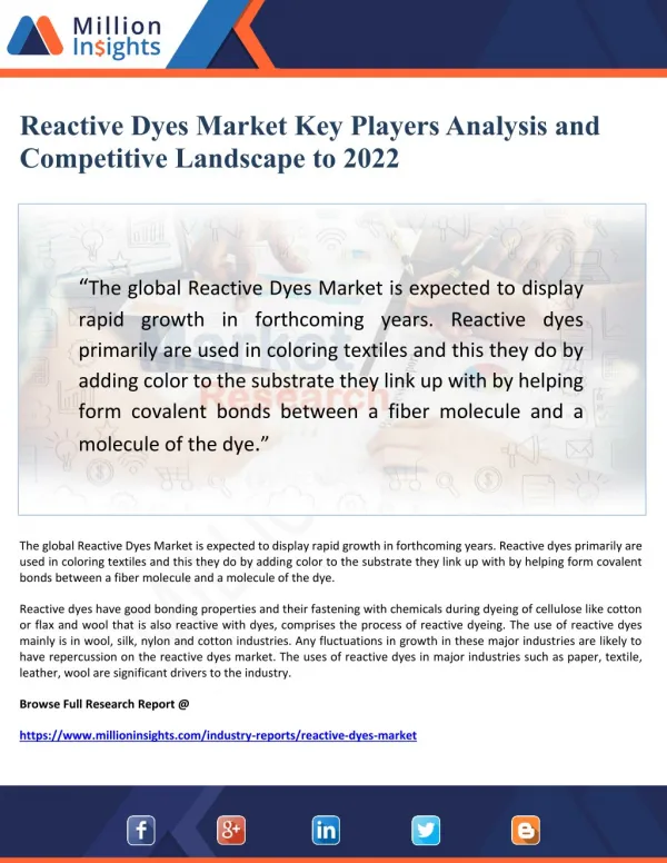 Reactive dyes market key players analysis and competitive landscape to 2022