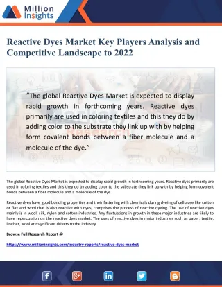 Reactive dyes market key players analysis and competitive landscape to 2022 - slide 1