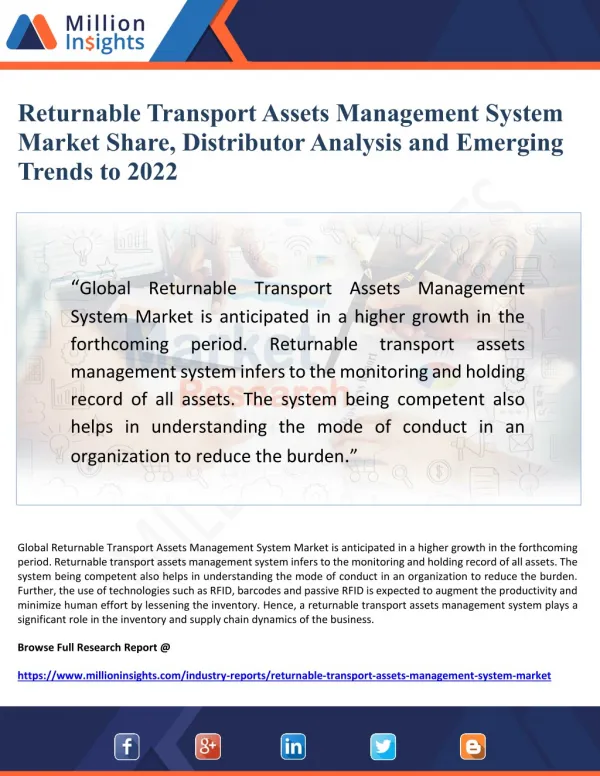 Returnable Transport Assets Management System Market Scope and Investment Feasibility Analysis to 2022