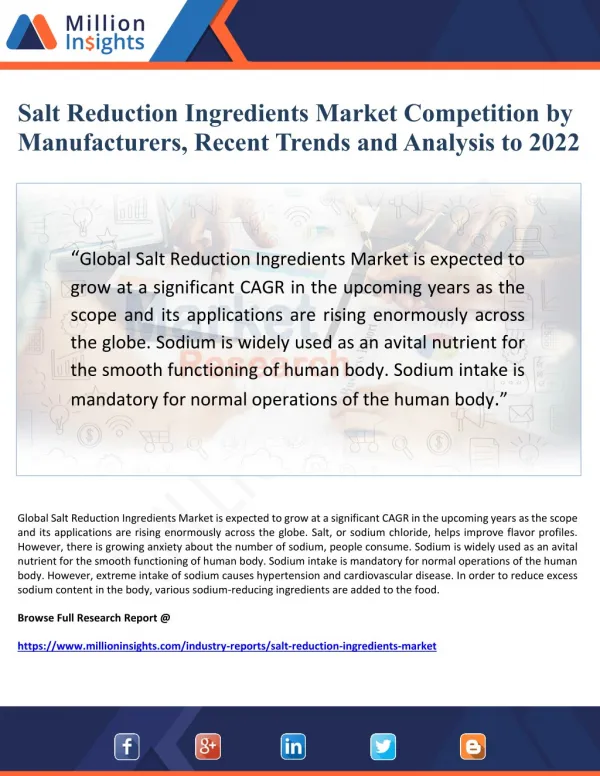 Salt reduction ingredients market competition by manufacturers, recent trends and analysis to 2022