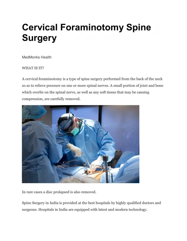 Cervical Foraminotomy Spine Surgery