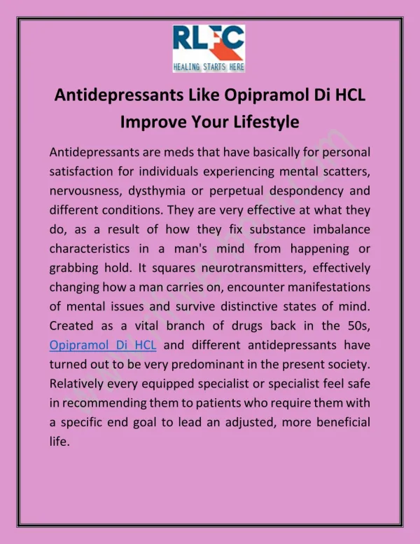 Antidepressants Like Opipramol Di HCL Improve Your Lifestyle