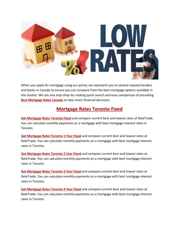 Get Mortgage Rates Toronto