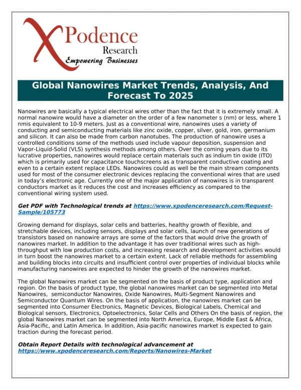 Nanowires Market Insight Report - Find out the Secret Factors behind the Growth in Near Future According to New Researc