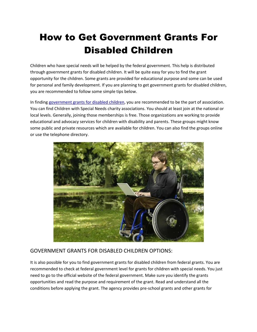 how to get government grants for disabled children