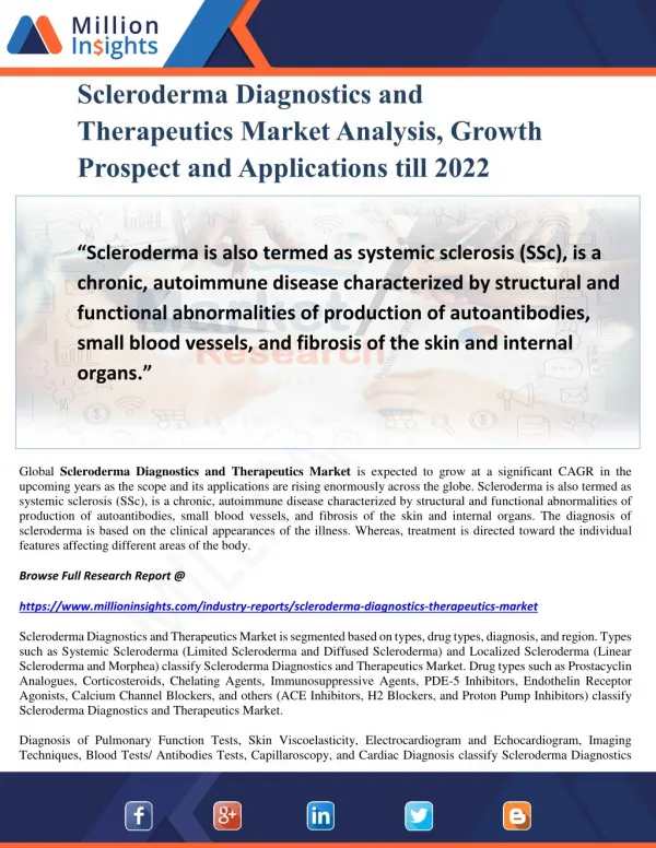 Scleroderma Diagnostics and Therapeutics Market Analysis, Growth Prospect and Applications till 2022