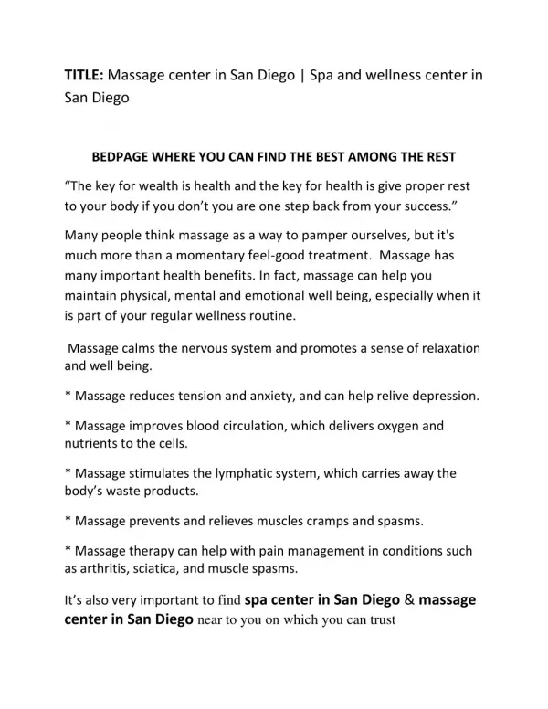 Massage center in San Diego | Spa and wellness center in San Diego