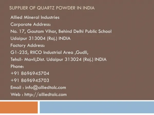 Supplier of Quartz Powder in India