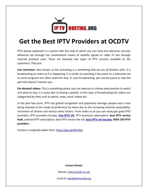 Get the Best IPTV Providers at OCDTV