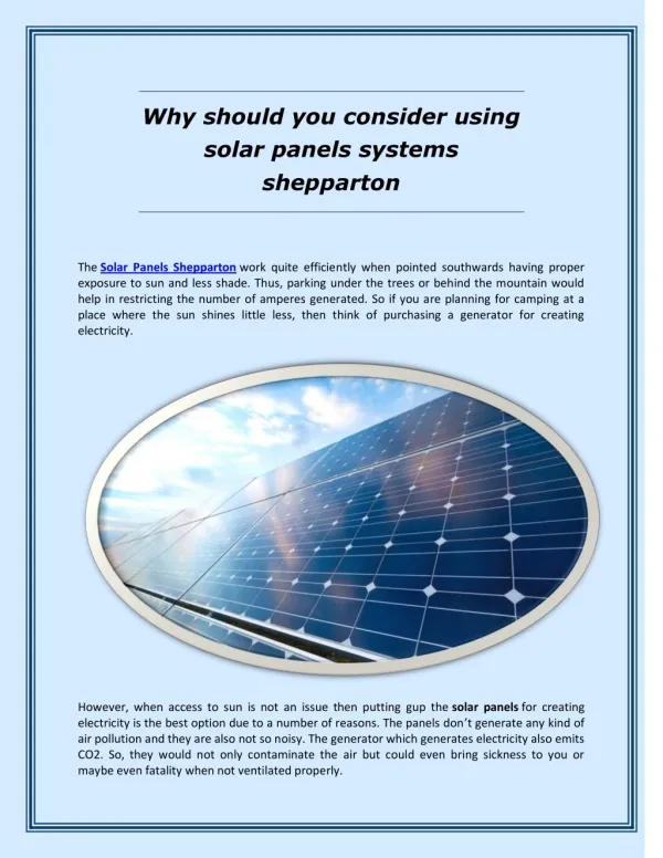 Why Should You Consider Using Solar Panels Systems Shepparton