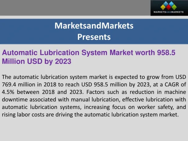Automatic Lubrication System Market worth 958.5 Million USD by 2023