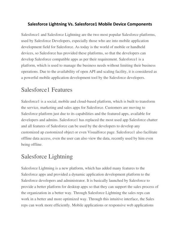 Salesforce Lightning Vs. Salesforce1 Mobile Device Components