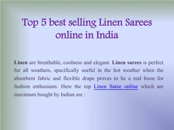 Top 5 best selling Linen Sarees online in India