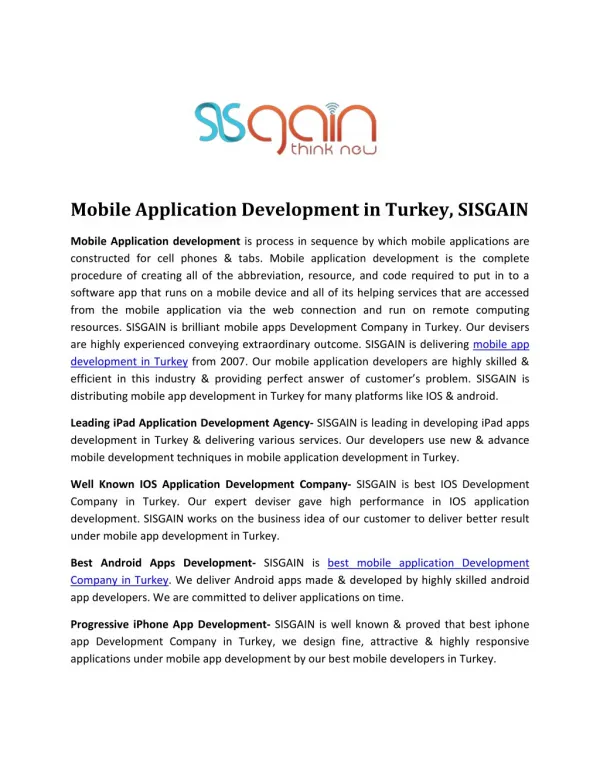 Best Mobile development Agency in Turkey | SISGAIN