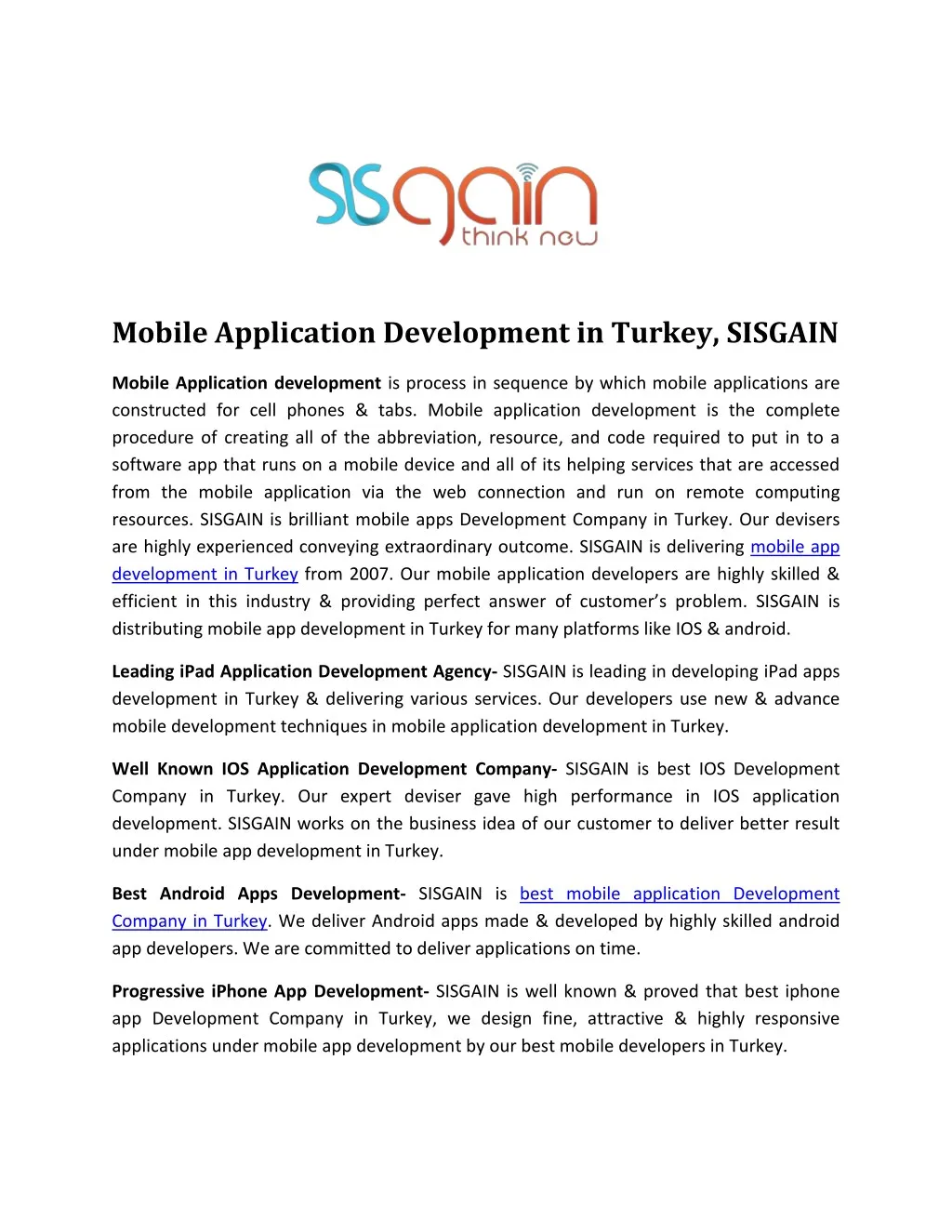 mobile application development in turkey sisgain