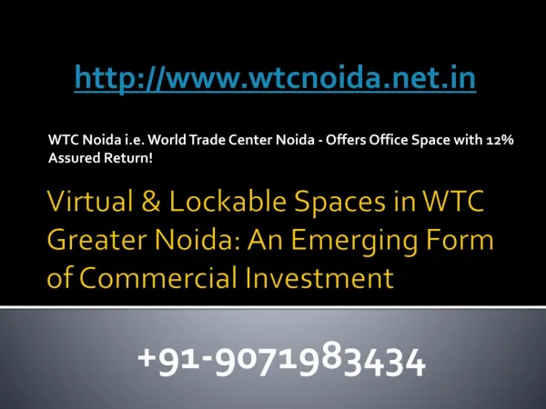 Virtual & Lockable Spaces in WTC Greater Noida: An Emerging Form of Commercial Investment