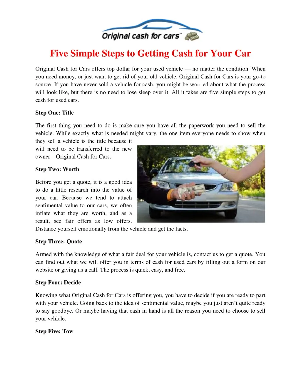 five simple steps to getting cash for your car