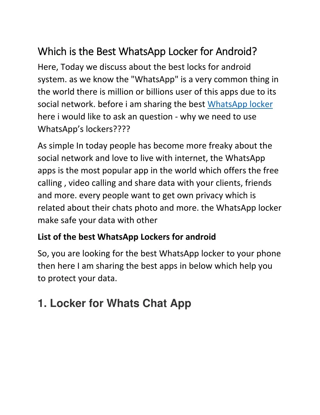 which is the best whatsapp locker for android