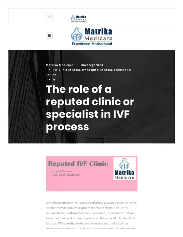 The role of a reputed clinic or specialist in IVF process