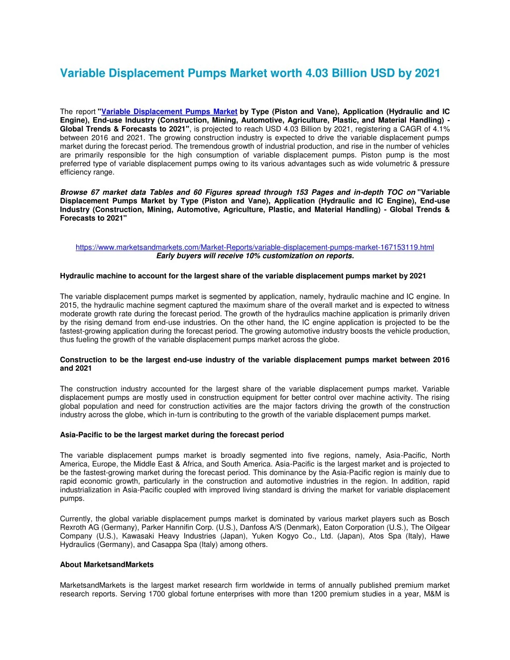 variable displacement pumps market worth