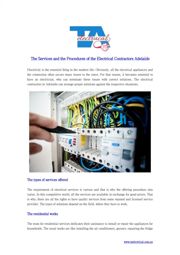 The Services and the Procedures of the Electrical Contractors Adelaide