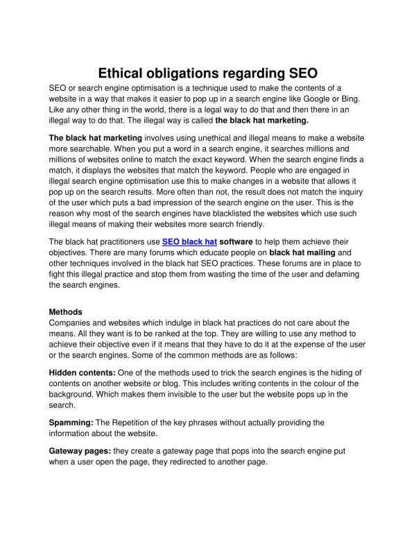 Ethical Obligations Regarding SEO