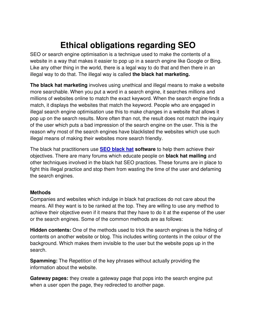 ethical obligations regarding seo seo or search