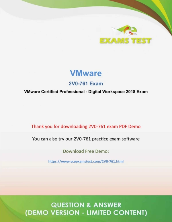 Get VMware 2V0-761 VCE Exam PDF 2018 - [DOWNLOAD and Prepare]