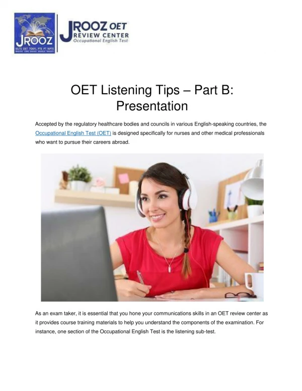 OET Listening Tips – Part B: Presentation