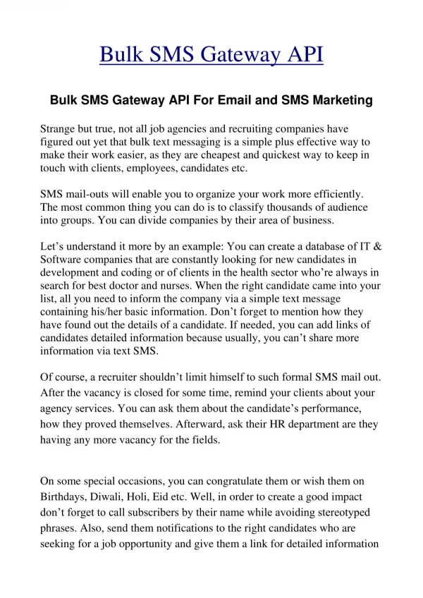 Bulk SMS Gateway API Incrediable benefits of API