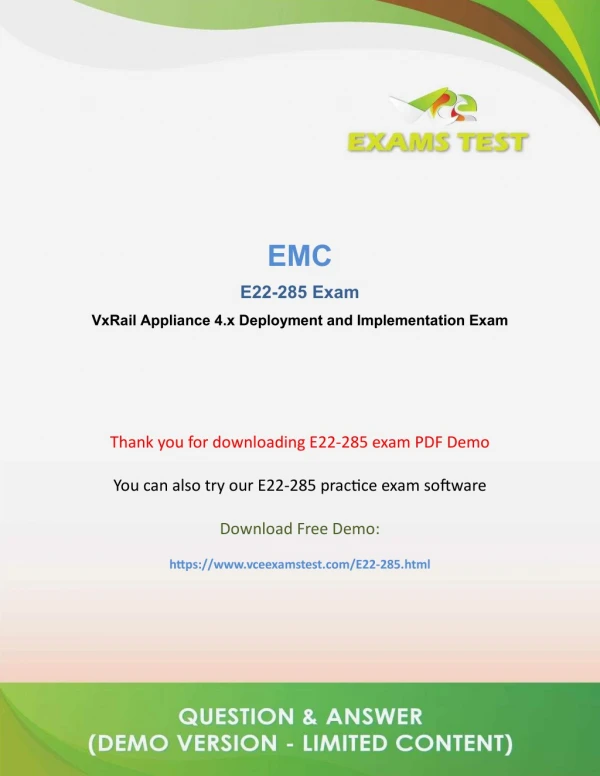 Pass Dell EMC E22-285 VCE Exam PDF 2018 - [DOWNLOAD and Prepare]