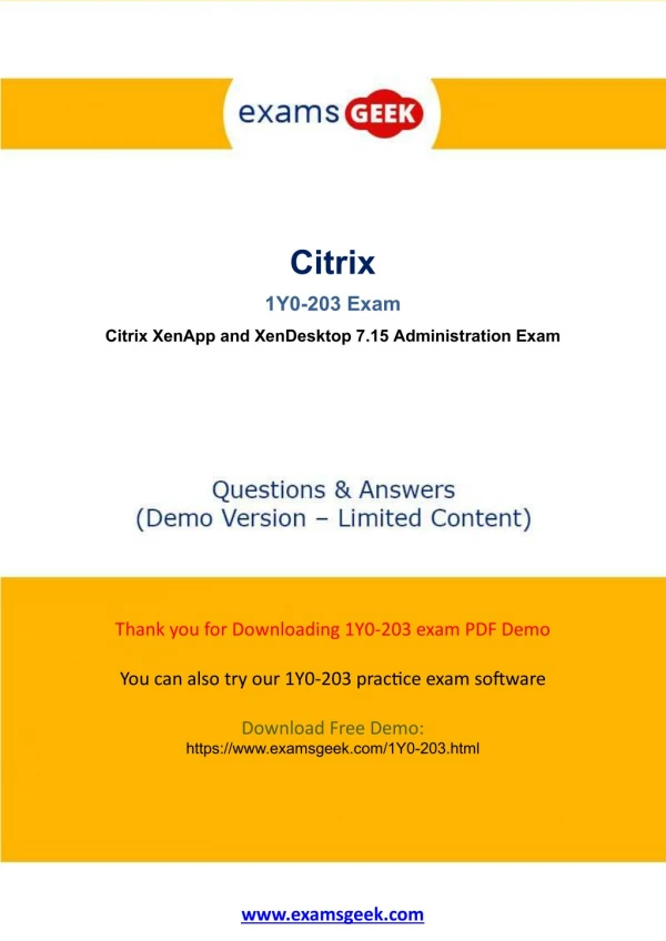 Up-to-Date Citrix 1Y0-203 Exam Questions For Guaranteed Success
