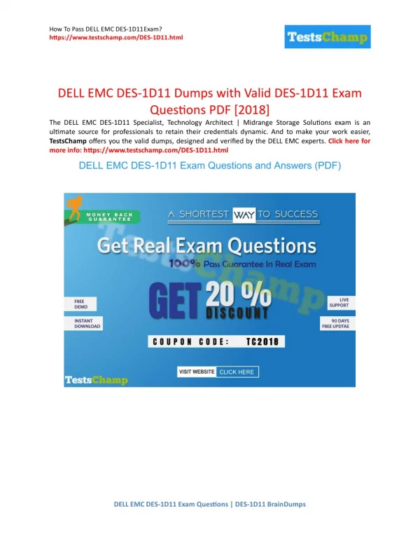 Pass With Guarantee Dell EMC DES-1D11 Exam