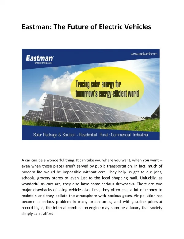 Eastman: The Future of Electric Vehicles