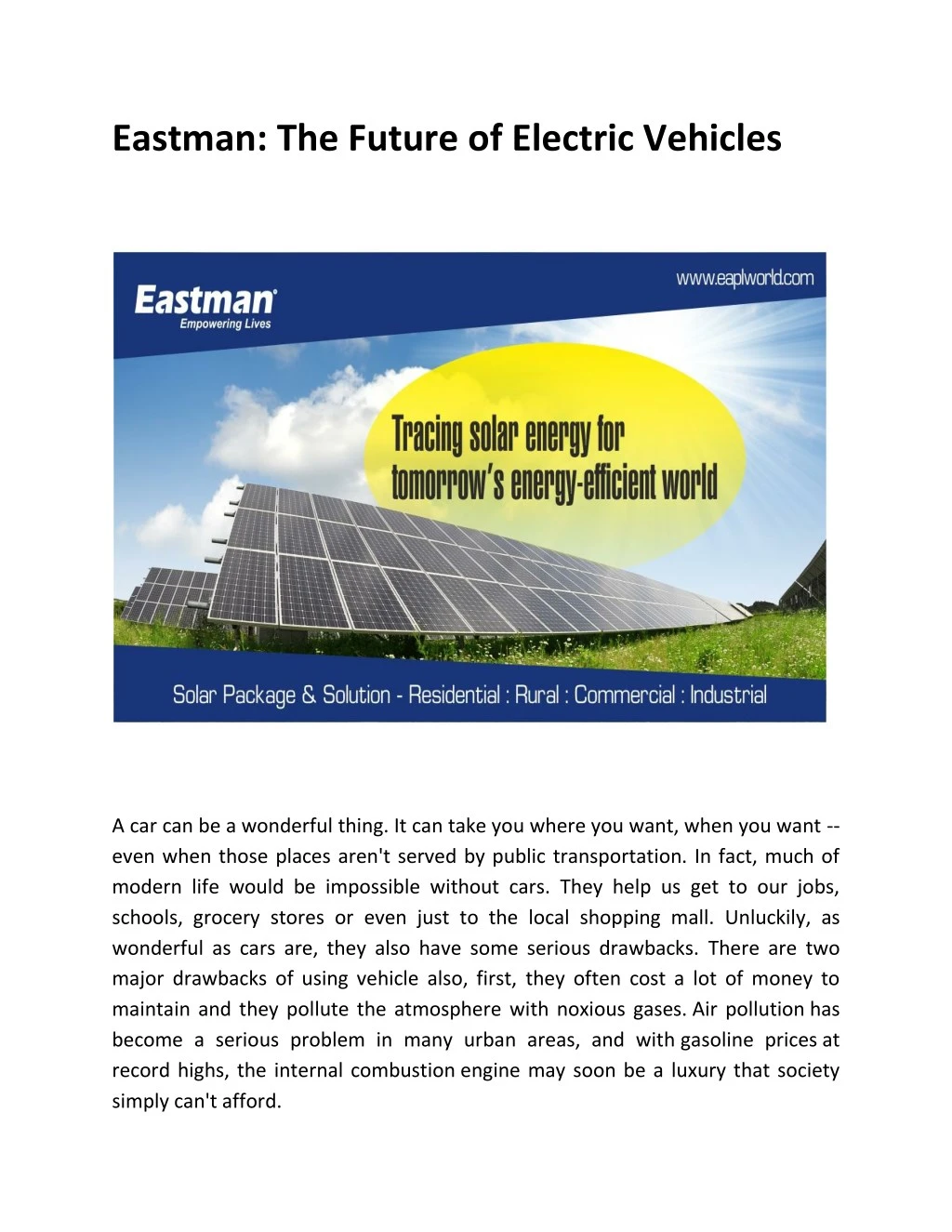 eastman the future of electric vehicles