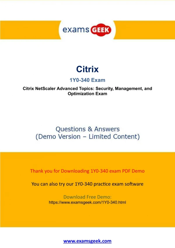 Want To Pass Citrix 1Y0-340 Exam Immediately?