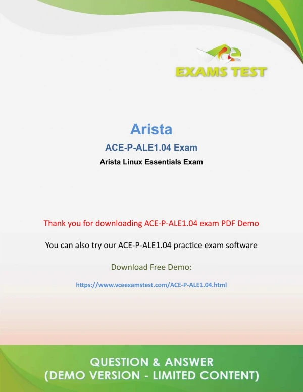 Get Arista ACE-P-ALE1.04 VCE Exam PDF 2018 - [DOWNLOAd and Prepare]
