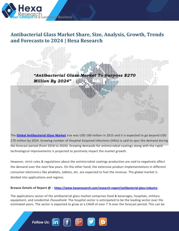 Global Antibacterial Glass Industry Research Report till 2024 | Hexa Research
