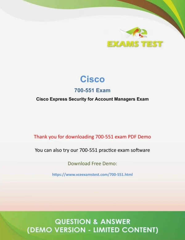 Get Cisco 700-551 VCE Exam PDF 2018 - [DOWNLOAD and Prepare]