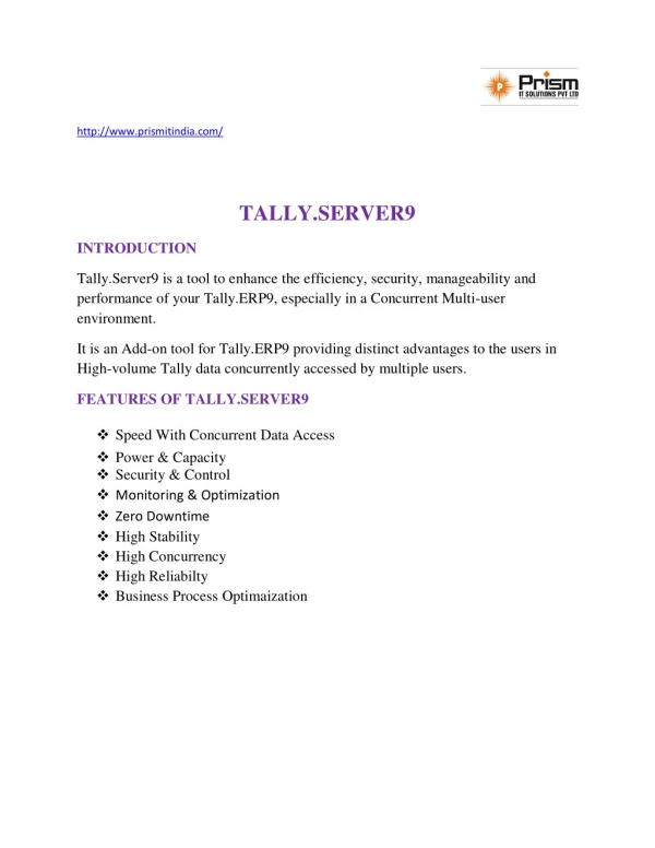 Leading Tally accounting software company in Pune|Tally server 9|PrismIT