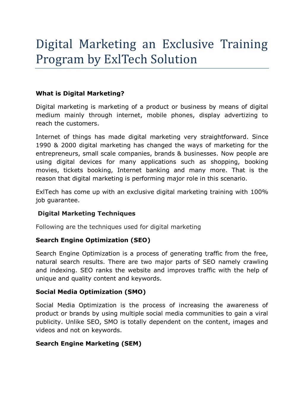 digital marketing an exclusive training program
