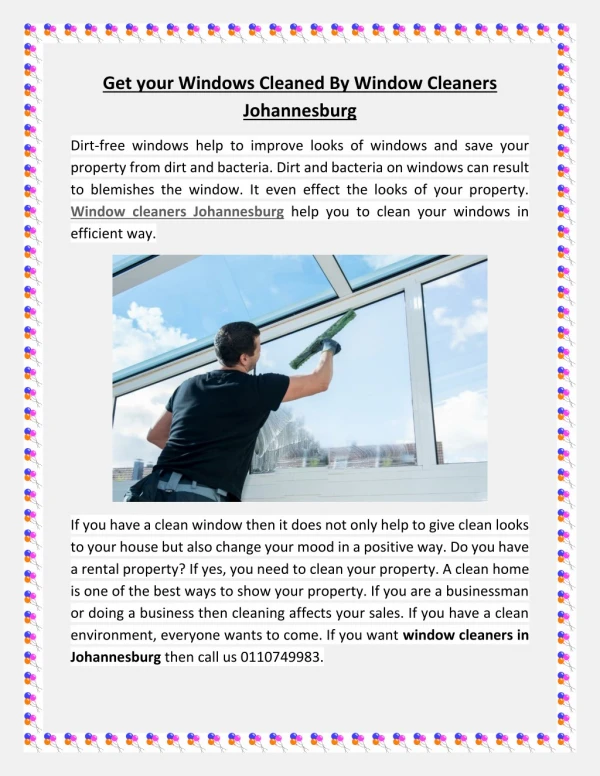 Get your Windows Cleaned By Window Cleaners Johannesburg