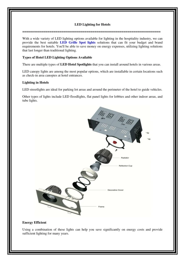 LED Grille Spot Lights for Hotels