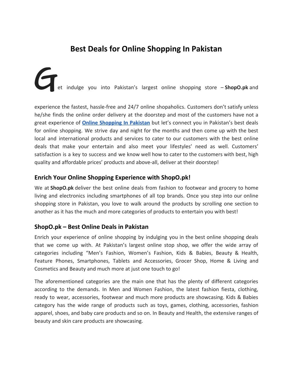 best deals for online shopping in pakistan