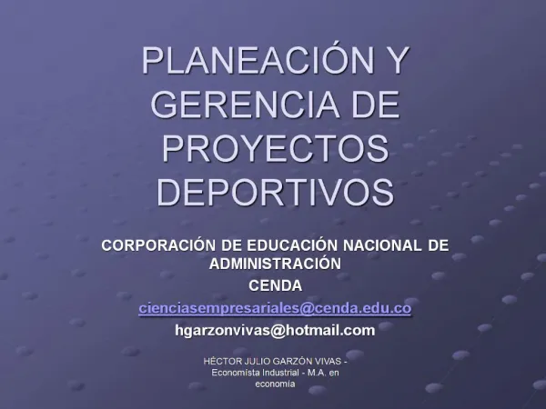 PLANEACI N Y GERENCIA DE PROYECTOS DEPORTIVOS