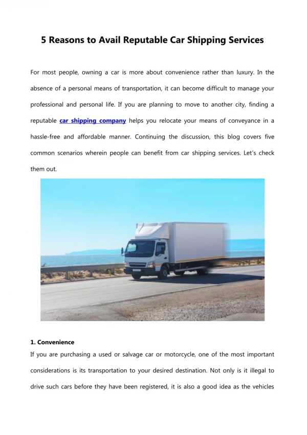 5 Reasons to Avail Reputable Car Shipping Services